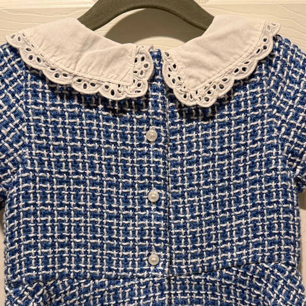 Janie & Jack Blue and White Tweed Dress with Lace Collar - Picture 5 of 7